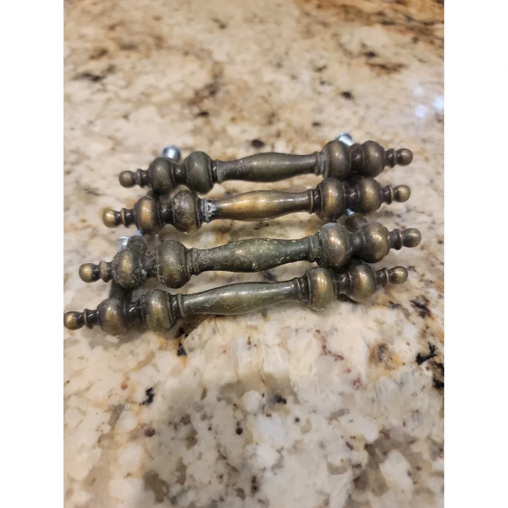 Antiqued Brass MCM Traditional Kitchen Cabinet Drawer Pulls 3